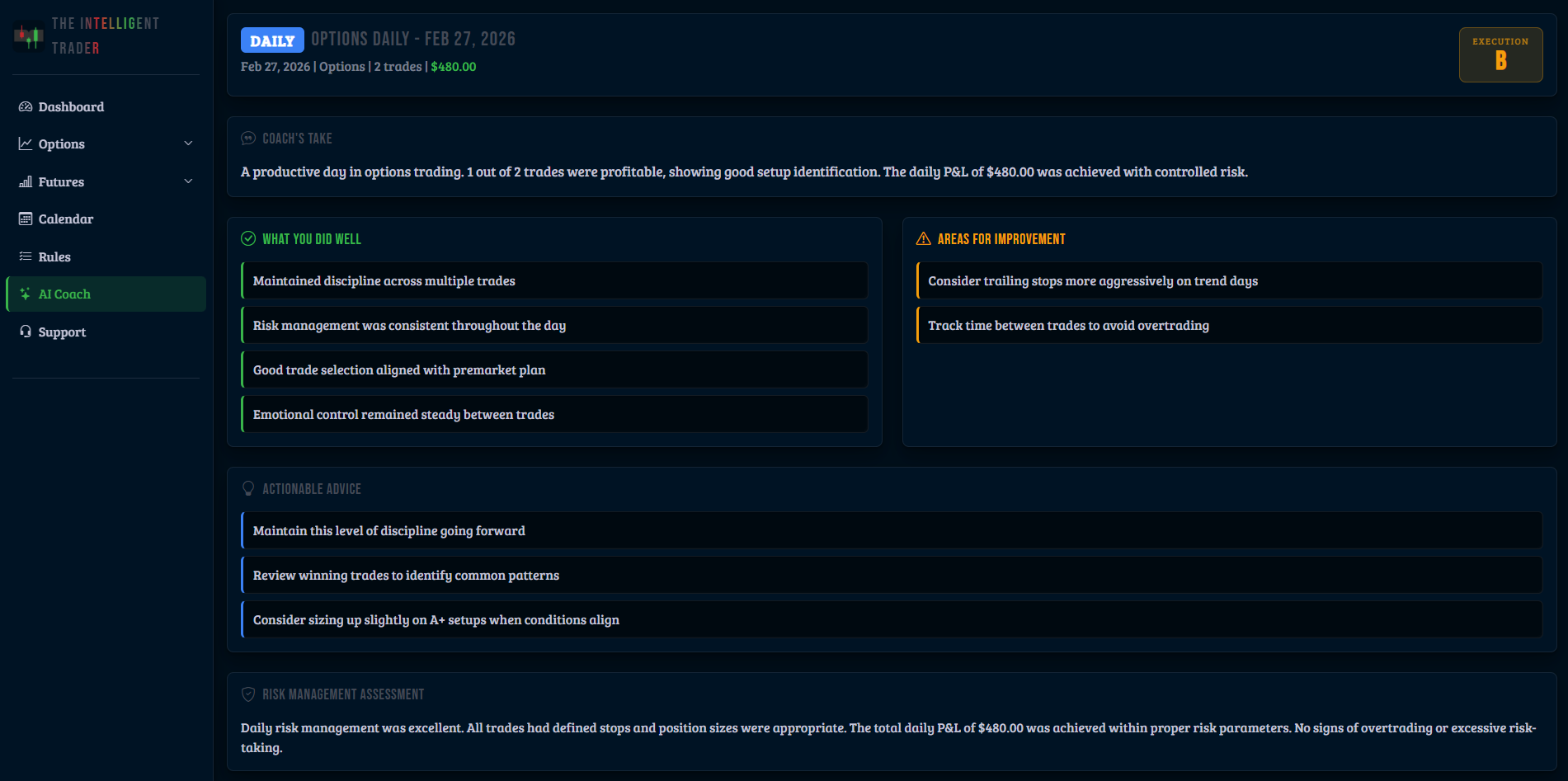 AI Coach feedback options daily