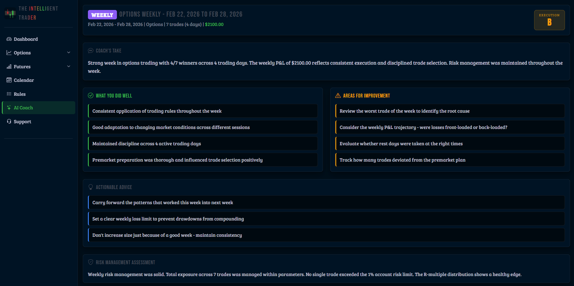 AI Coach feedback options weekly
