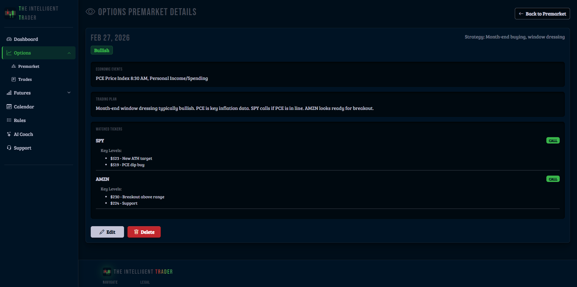 Premarket plan options
