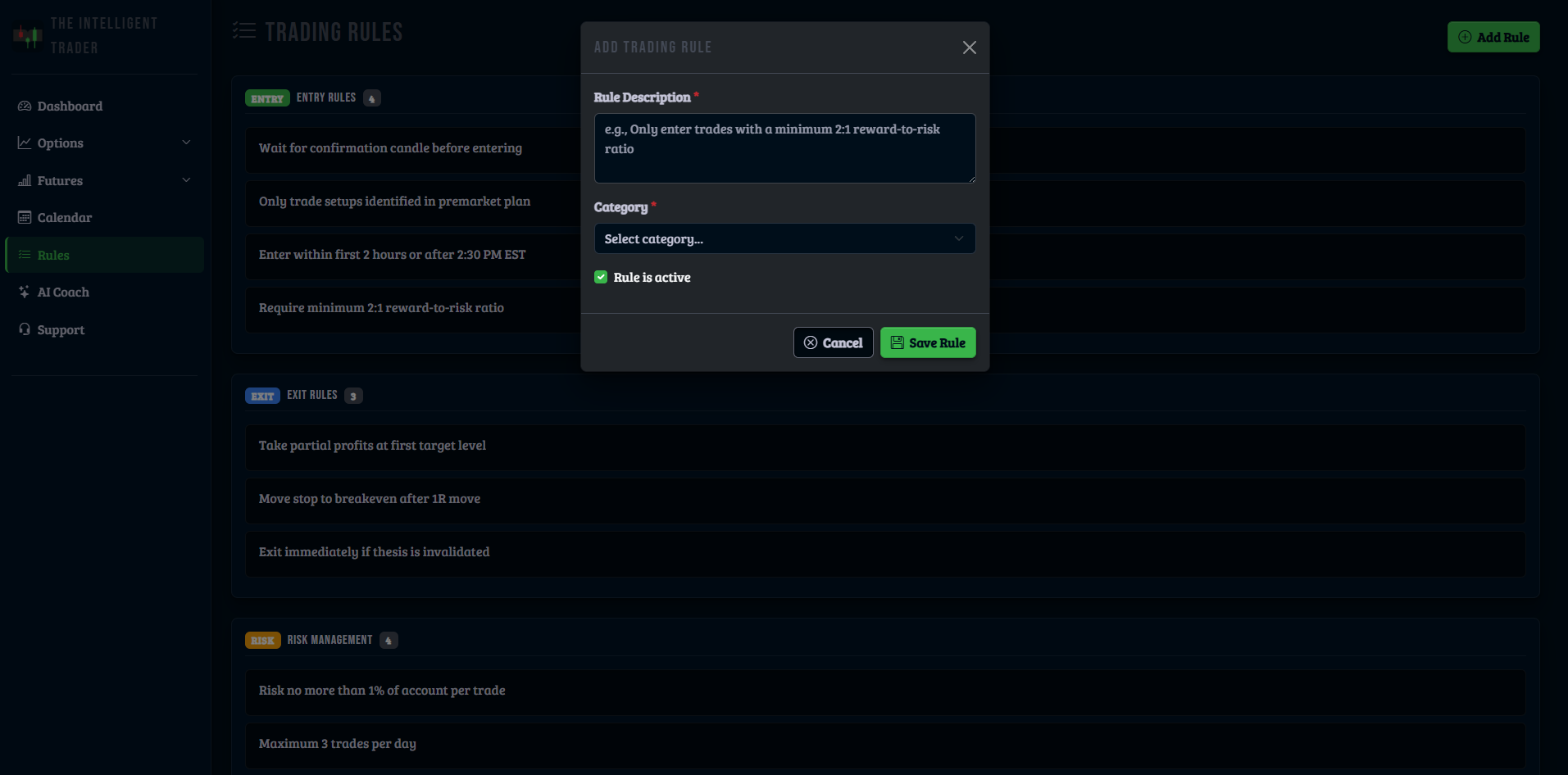 Trading rules management